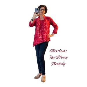 Red Sequin Blouse Top DressBarn Holiday Christmas